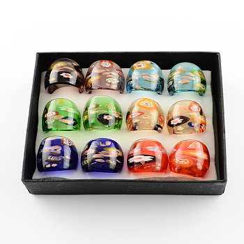 Handmade Gold Sand Millefiori Lampwork Rings, Mixed Color, 17~19mm, about 12pcs/box