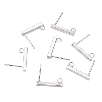 304 Stainless Steel Stud Earring Findings, Rectangle, Silver, 15x2mm, Hole: 1.8mm, Pin: 0.7mm