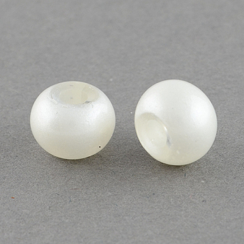 Spray Painted Glass Beads, Large Hole Beads, Rondelle, White, 8~9x5.5mm, Hole: 3~3.5mm