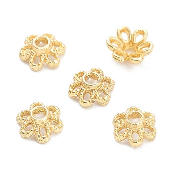 Rack Plating Alloy Flower Bead Caps, 6-Petal, Lead Free & Cadmium Free, Long-Lasting Plated, Real 18K Gold Plated, 5.5x6.2x2.5mm, Hole: 1.4mm