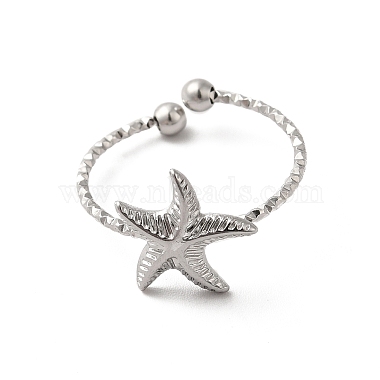 304 Stainless Steel Starfish Open Cuff Rings for Women(RJEW-H136-06P)-2