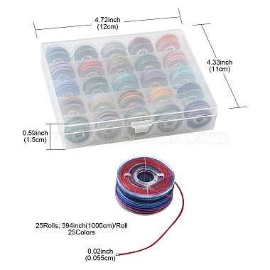 25 Rolls 25 Colors Round Segment Dyed Waxed Polyester Thread String(YC-YW0001-02B)-5