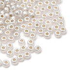 10G Silver Lined Glass Seed Beads, Small Craft Beads for DIY Jewelry Making, Round, White, 12/0, 2~2.5x1.5mm, Hole: 0.8mm(SEED-L013-01A)