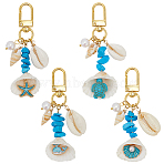 4Pcs 4 Styles Synthetic Turquoise Chip Bead and Shell Pendant Decorations, Alloy Swivel Clasps Charms for Bag Ornaments, Golden, 75.5~84mm, 1pc/style(HJEW-SP0001-18)