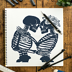 Self-Adhesive Silk Screen Printing Stencil, for Painting on Wood, DIY Decoration T-Shirt Fabric, Turquoise, Skeleton, 280x220mm(X1-DIY-WH0338-348)