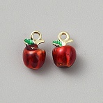 Alloy Enamel Pendants, Golden, Fruits, Apple, 12.5x7.5x7mm, Hole: 1.7mm(FIND-CJC0031-01B-01)