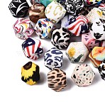 Printed Silicone Beads, Hexagon, Faceted, Mixed Color, 14x19x19mm, Hole: 2.3mm(SIL-N006-17)