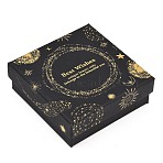 Gold Stamping Planet Cardboard Jewelry Packaging Boxes, with Sponge Inside, for Rings, Small Watches, Necklaces, Earrings, Bracelets, Black, Square, 9.15x9.15x3.4cm(CON-T002-01F)