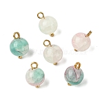 Alloy Glass Pendants, Round Charms, Golden, Two Tone, Medium Aquamarine, 14.5x10mm, Hole: 2.5mm(GLAA-P080-04G-08)
