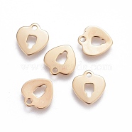 201 Stainless Steel Charms, Heart, Hollow, Golden, 10x9~9.5x0.7~0.8mm, Hole: 1.4mm(X-STAS-F192-043G)