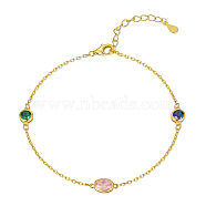 925 Sterling Silver Pave Pink Cubic Zirconia Cable Chain Bracelets, Oval Link Bracelets for Women, Golden(ZK4364-5)