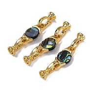 Rack Plating Brass and Abalone Shell Flod Over Clasps, Flat Round, Real 18K Gold Plated, 36mm(KK-B103-16G)