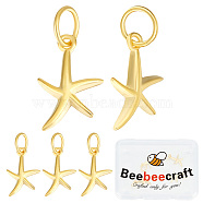 5Pcs 925 Sterling Silver Pendants, Starfish/Sea Stars Charms, with S925 Stamp & Open Jump Rings, Golden, 15x9.5x2mm, Hole: 4mm(STER-BBC0005-93)