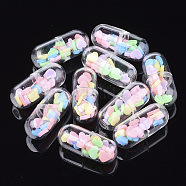 Openable Transparent Plastic Capsule Container, with Handmade Polymer Clay Cabochons Inside, Pill with Heart, Colorful, 24x10.5mm(X-KY-S159-03E)