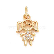 Eco-Friendly Brass Micro Pave Cubic Zirconia Pendants, with Jump Ring, Long-Lasting Plated, Lead Free & Cadmium Free, Girl, Real 24K Gold Plated, 12x8.5x1.5mm, Jump Ring: 4.5x0.8mm, 2.9mm inner diameter(KK-M225-15G)
