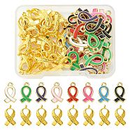 60Pcs 2 Style Alloy Pendants, with Enamel, Golden, Awareness Ribbon Charm, Golden, 17x8~10x2~3mm, Hole: 1.6~2mm, 30pcs/style(FIND-FS0001-93)