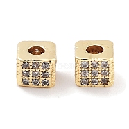 Brass Micro Pave Clear Cubic Zirconia Beads, Cube, Real 18K Gold Plated, 4x4.8x4.8mm, Hole: 2mm(KK-P271-18G)