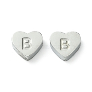 Tarnish Resistant 316L Surgical Stainless Steel Beads, Love Heart with Letter Bead, Stainless Steel Color, Letter B, 5.5x6.5x2.5mm, Hole: 1.4mm(STAS-R230-01B-P-1)