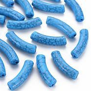 Opaque Crackle Acrylic Beads, Curved Tube, Dodger Blue, 32x10x8mm, Hole: 1.8mm, about 330pcs/500g(MACR-S372-002N-003)