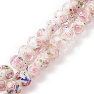 (Defective Closeout Sale: Some Scratched Surface)Handmade Gold Sand Lampwork Beads Strands, Inner Flower, Faceted Rondelle, White, 9x7mm, Hole: 1.8mm, about 60pcs/strand, 18.11''(46cm)(LAMP-XCP0001-15)