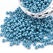 8/0 Czech Opaque Glass Seed Beads, Lustered, Round, Sky Blue, 3x2mm, Hole: 1mm, about 500g/bag(SEED-N004-003A-16)