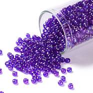 TOHO Round Seed Beads, Japanese Seed Beads, (87) Transparent AB Cobalt, 8/0, 3mm, Hole: 1mm, about 222pcs/10g(X-SEED-TR08-0087)