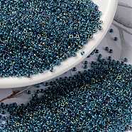 MIYUKI Round Rocailles Beads, Japanese Seed Beads, (RR339) Blue Lined Aqua AB, 15/0, 1.5mm, Hole: 0.7mm, about 5555pcs/bottle, 10g/bottle(SEED-JP0010-RR0339)