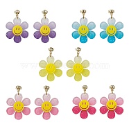 Sunflower with Smiling Acrylic Dangle Stud Earrings, Mixed Color, 38x27mm(EJEW-JE05608)