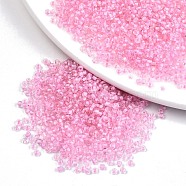 8/0 Glass Seed Beads, Transparent Inside Colours, Round Hole, Round, Pearl Pink, 8/0, 3~4x2~3mm, Hole: 0.8mm, about 1666pcs/50g(X-SEED-A014-3mm-137)