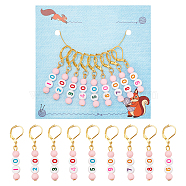 9Pcs 9 Style Number Acrylic Pendant Stitch Markers, Crochet Leverback Hoop Charms, Pearl Pink, 4.5cm, 1pc/style(HJEW-AB00721)