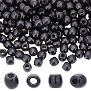 Wood European Beads, Large Hole Bead, Dyed, Barrel, Black, 11.5~12x10.5~11mm, Hole: 4.5~5mm(WOOD-WH0030-24)