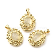 Natural Prehnite Pendants, Rack Plating Golden Tone Brass Oval Charms, Long-Lasting Plated, 18x14x6mm, Hole: 3.5x3mm(G-K381-01G-09)