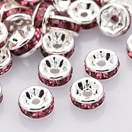 Brass Rhinestone Spacer Beads, Grade A, Straight Flange, Silver Color Plated, Rondelle, Rose, 8x3.8mm, Hole: 1.5mm(X-RB-A014-Z8mm-23S)