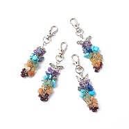 Gemstone Chips Cluster Pendant Decorations, with Alloy Wing, Lobster Clasp Charms, Clip-on Charms, for Keychain, Purse, Backpack Ornament, 90~95mm(HJEW-JM00772)