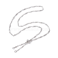 304 Stainless Steel Faceted Bar Link Chain Necklace Makings, Slider Necklace, Fit for Connector Charms, Stainless Steel Color, 23-3/8 inch(59.4cm)(AJEW-JB01185-01)