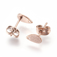 Ion Plating(IP) 304 Stainless Steel Stud Earring Findings for Dangle Charms, Textured Teardrop, Rose Gold, teardrop,: 8x5mm, Hole: 1mm, Pin: 0.7mm(STAS-L216-05A-RG)