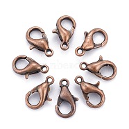 Red Copper Tone Zinc Alloy Lobster Claw Clasps, Parrot Trigger Clasps, Cadmium Free & Nickel Free & Lead Free, Size: about 6mm wide, 10mm long, hole: 1mm(X-E103-NFR)