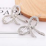 Bowknot Alloy Hair Barrettes, Frog Buckle Hairpin for Women Girls, Platinum, 56.5~61.5mm(AJEW-A056-03B-P)