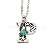 Letter A~Z Antique Silver Plated Alloy with Synthetic Turquoise Pendant Necklaces, with Iron Cable Chains, Letter P, 18.70 inch(475mm), Letter P: 25.5x19.5mm(NJEW-G080-01P)