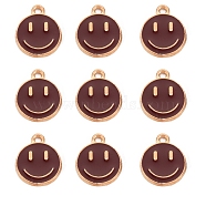 Alloy Enamel Charms, Flat Round with Smiling Face, Coconut Brown, 14.5x12x1.5mm, Hole: 1.5mm(ENAM-YW0001-97-L)