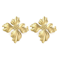 304 Stainless Steel Flower Theme Stud Earrings For Women, Real 18K Gold Plated, 40x38.5mm(EJEW-B110-04G-02)