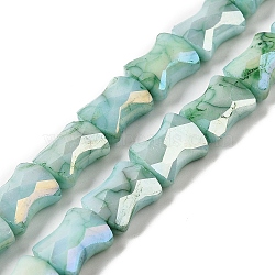 Electroplate Glass Beads Strands, Rainbow Plated, Faceted, Bamboo, Medium Aquamarine, 11x8.5x5.5mm, Hole: 1.4mm, about 40pcs/strand, 16.54''(42cm)(GLAA-D013-06A)