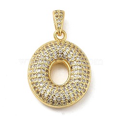 Brass Micro Pave Cubic Zirconia Pendants, Cadmium Free & Lead Free, Long-Lasting Plated, Real 18K Gold Plated, Letter O, 22.5x18x5.5mm, Hole: 4.5x3mm(KK-E061-03G-15)
