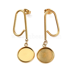 304 Stainless Steel Stud Earring Findings, Earring Settings, Flat Round, Golden, 44x21mm, Pin: 0.8mm, Tray: 12mm(STAS-P328-10G)