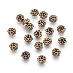 Tibetan Style Alloy Spacer Beads, Cadmium Free & Nickel Free & Lead Free, Flower, Antique Bronze, 8x4mm, Hole:2mm(MLF0358Y-NF)
