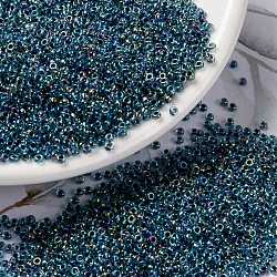 MIYUKI Round Rocailles Beads, Japanese Seed Beads, (RR339) Blue Lined Aqua AB, 15/0, 1.5mm, Hole: 0.7mm, about 5555pcs/bottle, 10g/bottle(SEED-JP0010-RR0339)