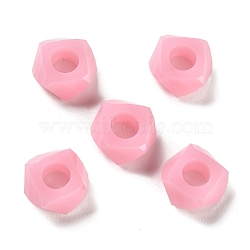 Resin European Beads, Large Hole Beads, Faceted, Polygon, Pearl Pink, 13~13.5x8mm, Hole: 5.7mm(RESI-B020-02A)