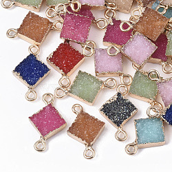 Druzy Resin Links connectors, with Edge Light Gold Plated Iron Loops, Rhombus, Mixed Style, Mixed Color, 20~21x13x4mm, Hole: 1.8mm(RESI-S383-024)