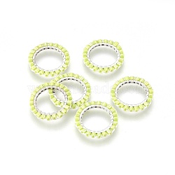 MIYUKI & TOHO Handmade Japanese Seed Beads, with 304 Stainless Steel Link Rings, Loom Pattern, Ring, Silver, Yellow Green, 14.5~15x1.7mm(SEED-A028A-S-21S)