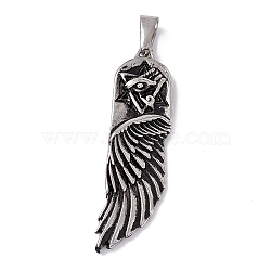 Tibetan Style 304 Stainless Steel Big Pendants, Wings Charm, Antique Silver, 56.5x15.5x5mm, Hole: 9x4mm(STAS-H170-07AS)